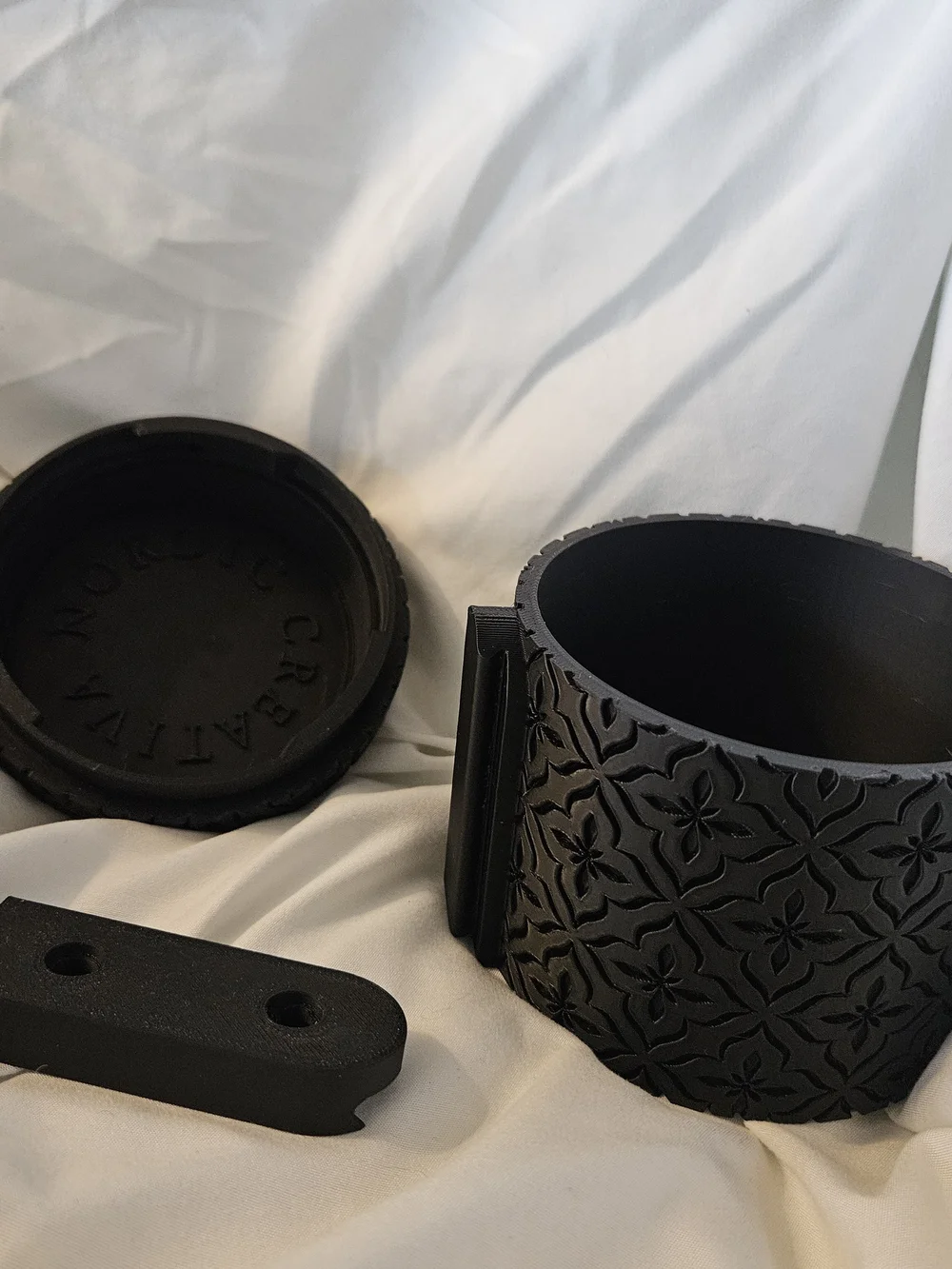 Black Embossed Floral Hanging Wall Decor Planter - 3d Printed